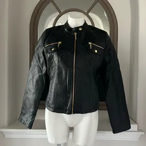 NEW LOOK Faux Leather Jacket in Black+Gold Tone Hardware, Size XL New w/o Tag thumbnail 12