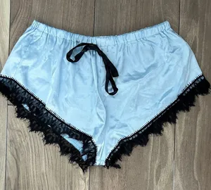 SheIn Baby Blue Satin & Lace Trim Sleep Shorts thumbnail 1