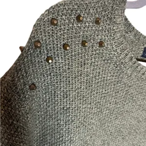 🍃 David Kahn Olive Green Studded Shoulder Crew Neck Sweater Medium VGUC‎ 🍃 thumbnail 3