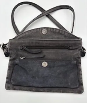 Free People Crossbody Bag Charcoal Black Canvas Leather Foldover Minimalist OS thumbnail 1