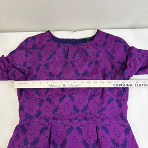 Banana Republic Purple Damask Silk Blend Sheath Dress Short‎ Puff Sleeve Size 4 thumbnail 10