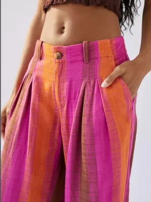 Urban Outfitters• Pink & Orange Low Rise Wide leg Martina Linen Trouser• Sz 0 thumbnail 5