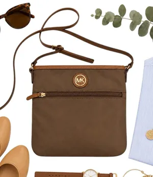 Michael Kors Jet Set Brown Nylon Leather Trim Crossbody Travel Bag 8.5x8 in GUC thumbnail 1