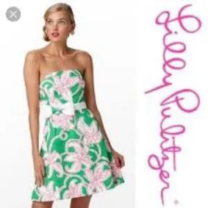 Lilly Pulitzer strapless lily print dress‎ green pink white womens size 2 thumbnail 3