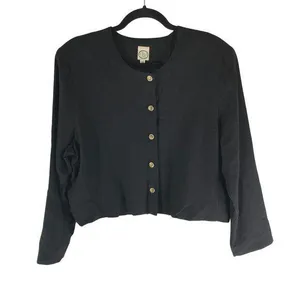J Jill Vintage Blazer Jacket Button Front Shoulderpads Linen? Black 14 thumbnail 1