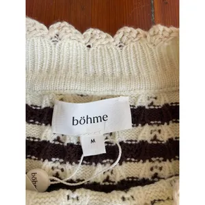 Bohme NWT Striped Crochet Trim Sweater Womens Medium Brown Cream thumbnail 5