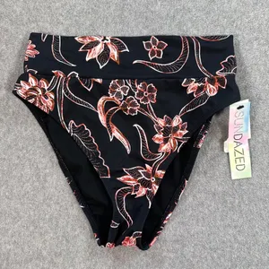 Sundazed High-Waisted Floral Bikini Bottoms Size Small Black / Pink Swim Suit thumbnail 1