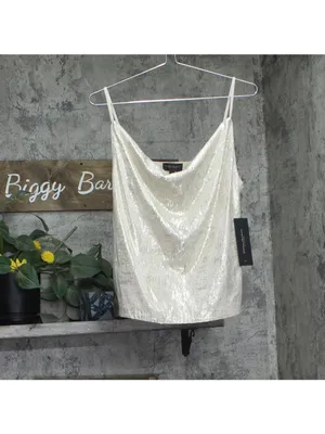 NWT Donna Karan Womens Metallic Sequin Embellished Camisole Cami Sand Brown M thumbnail 5