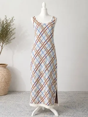 Maeve XL Knit Maxi Dress Plaid Sleeveless Side Slit Viscose‎ Blend Women thumbnail 2