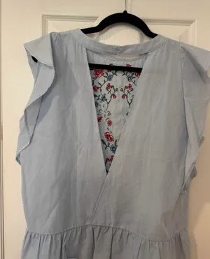 Ruffled Embroidered Top Blue Size L thumbnail 2