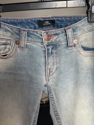 True Religion Joey Low Rise Flap Flare Jeans in Salt Water, size 25. thumbnail 5