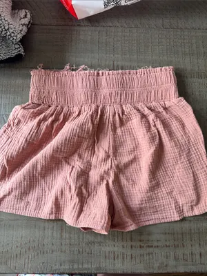Pink High-Waist Gauze Button Shorts thumbnail 3
