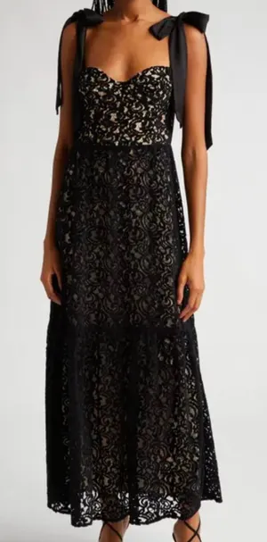 Farm Rio Satin-Trimmed Velvet Guipure Lace Maxi Dress Size Large thumbnail 1