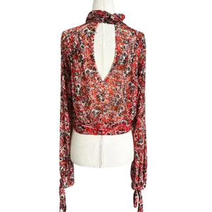 Free People Orange/Multicolor Mesh Floral Blouse Women's Top Size Medium | 26-40 thumbnail 2