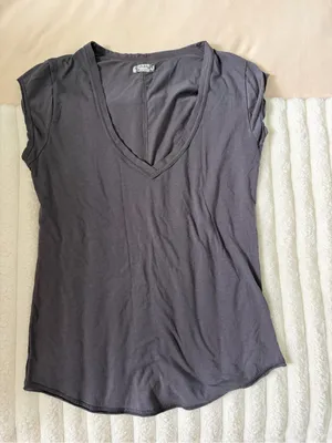 Free People V-Neck Short Sleeve Top — Blue Gray thumbnail 4