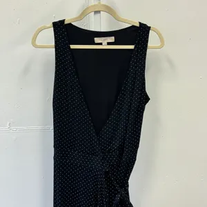 LOFT Polka Dot Sleeveless Wrap Dress Navy Blue White V-Neck Small Soft Stretch thumbnail 3