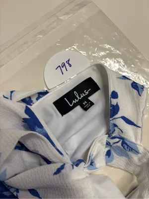 Lulus Darling Dearest Floral Print Swing Dress Size Medium White Blue Halter thumbnail 5