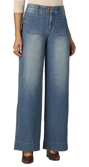 WIT & WISDOM ab solution luxe touch BLUE HIGH RISE PATCH POCKET WIDE LEG JEAN Size 10P thumbnail 1