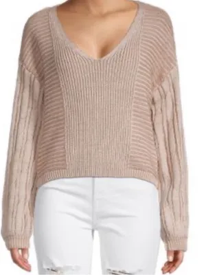 Free People When it rains V-Neck Sweater - Beige size Medium thumbnail 1