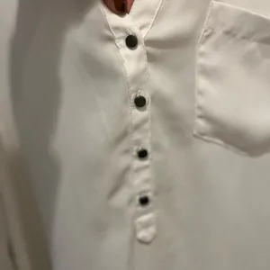 Kenneth Cole White Roll Tab Sleeve Mixed Media Relaxed Blouse thumbnail 3