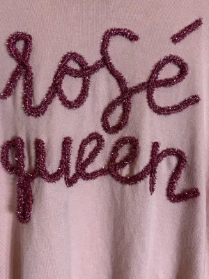 Queen Of Sparkles Rosé All Day Queen Knit Sweater Womens Large Pink Sequins Wine thumbnail 7