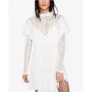 Free People Dress Womens Medium Ivory white‎ rock candy Lace Mock Neck Mini thumbnail 10