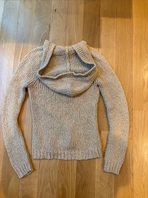 Vtg American Eagle Hooded Sweater Y2K Beige 100% Cotton Size XS thumbnail 3