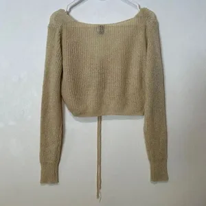Princess Polly Ally Knit Sweater Beige Ruched Front Crop Top S/M thumbnail 3