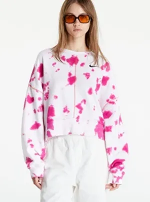Nike Women's Sportswear Oversized Fleece Pink Tie-Dye Crew Sweatshirt medium thumbnail 2
