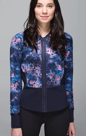Lululemon If You’re Lucky Jacket in Moody Mirage Bark Berry Navy Floral Zip Up thumbnail 1