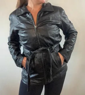 JLC New York Black Genuine Leather Belted Jacket Women’s Small Y2K thumbnail 1