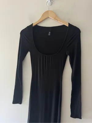 SKIMS Soft Lounge Long Sleeve Ribbed Maxi Dress Black‎ Onyx thumbnail 8