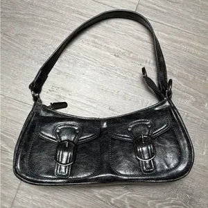 Elegant Faux Black Leather Shoulder Bag thumbnail 1