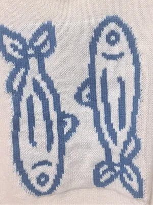 White & Blue Fish Knit Sleeveless Vest - Casual Summer Layer EUC - worn once thumbnail 7