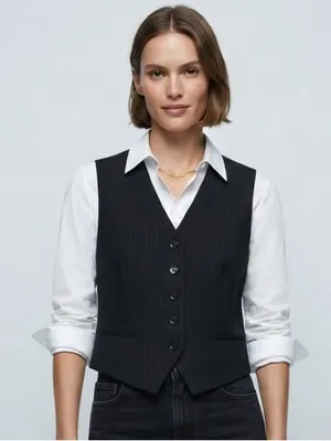 ZARA Pinstripe Vest S 17.5” p2p Black thumbnail 1