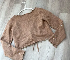 Cider Embroidered Cardigan Sweater Brown medium floral open tie front coquette thumbnail 4