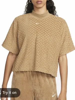 Nike Textured Terry Mock Neck Short Sleeve Top Chevron Swoosh XL thumbnail 1