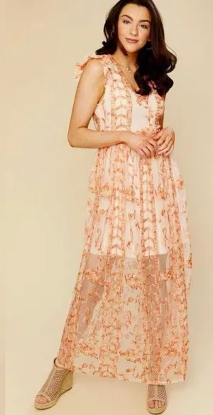 Altar'd State Peach Lace-Embroidered Maxi Dress thumbnail 1