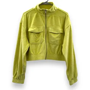 Aerie‎ Neon Green Yellow Corduroy Full Zip Long Sleeve Bomber Jacket Sz M NEW thumbnail 2