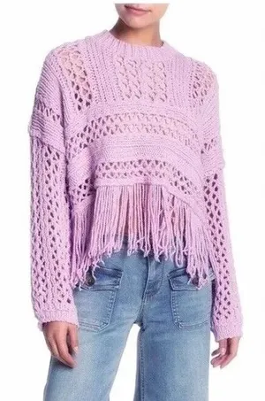 Free People Lavender Knit Fringe Sweater thumbnail 1