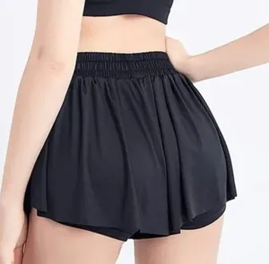 Flowy Athletic Shorts 2 in 1 Butterfly Woman High Waisted Workout Gym Black, XS thumbnail 2