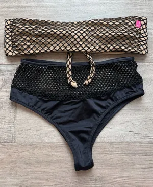Chynna Dolls Fishnet Two Piece Bikini Set Black thumbnail 1