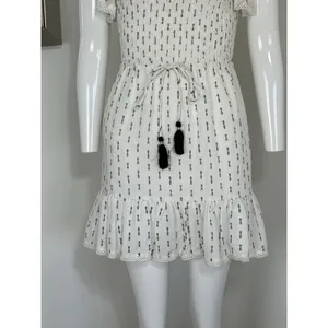 Lost + Wander Womens Size S White Boho Smocked Mini Dress Spaghetti Strap Tassel thumbnail 5
