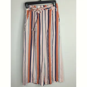 Zara Trafaluc Pink & White Striped Wide‎ Leg Cropped Pants Women's XS thumbnail 2