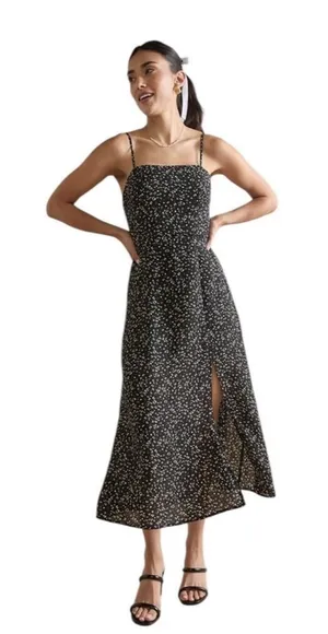 Francesca’s Miami Xs Michelle Side Slit Heart Print Strappy Midi Dress in Black thumbnail 1