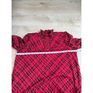 EUC Tommy Hilfiger Womens Red Flocked Plaid Flowy Dress velvet detail Size 14 thumbnail 10