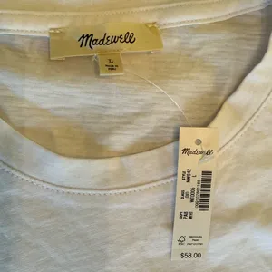 NWT Madewell Smocked Long-Sleeve Top in Soft Slub White Sz L - Small Mark thumbnail 6
