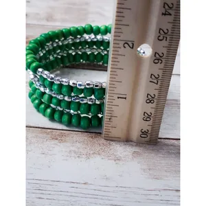 Vintage Wrap Bracelet / Bangle Green & Silver Tone thumbnail 5