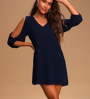 Lulus Shifting Dears Navy Blue Long Sleeve Dress size M thumbnail 1