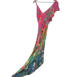 Farm Rio Midi Dress Sm Tropical Ruffle Asymmetric Boho Botanical Anthropologie thumbnail 6